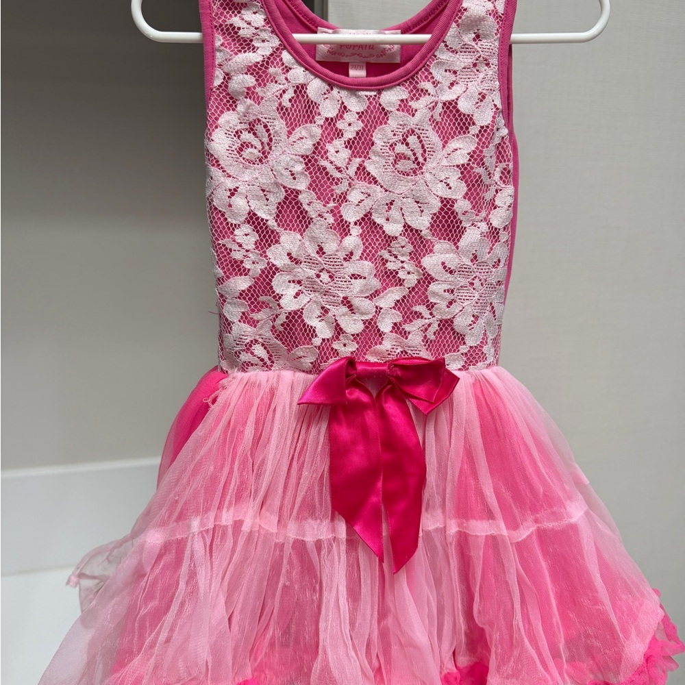 Pink and White Lace Dress with Bow